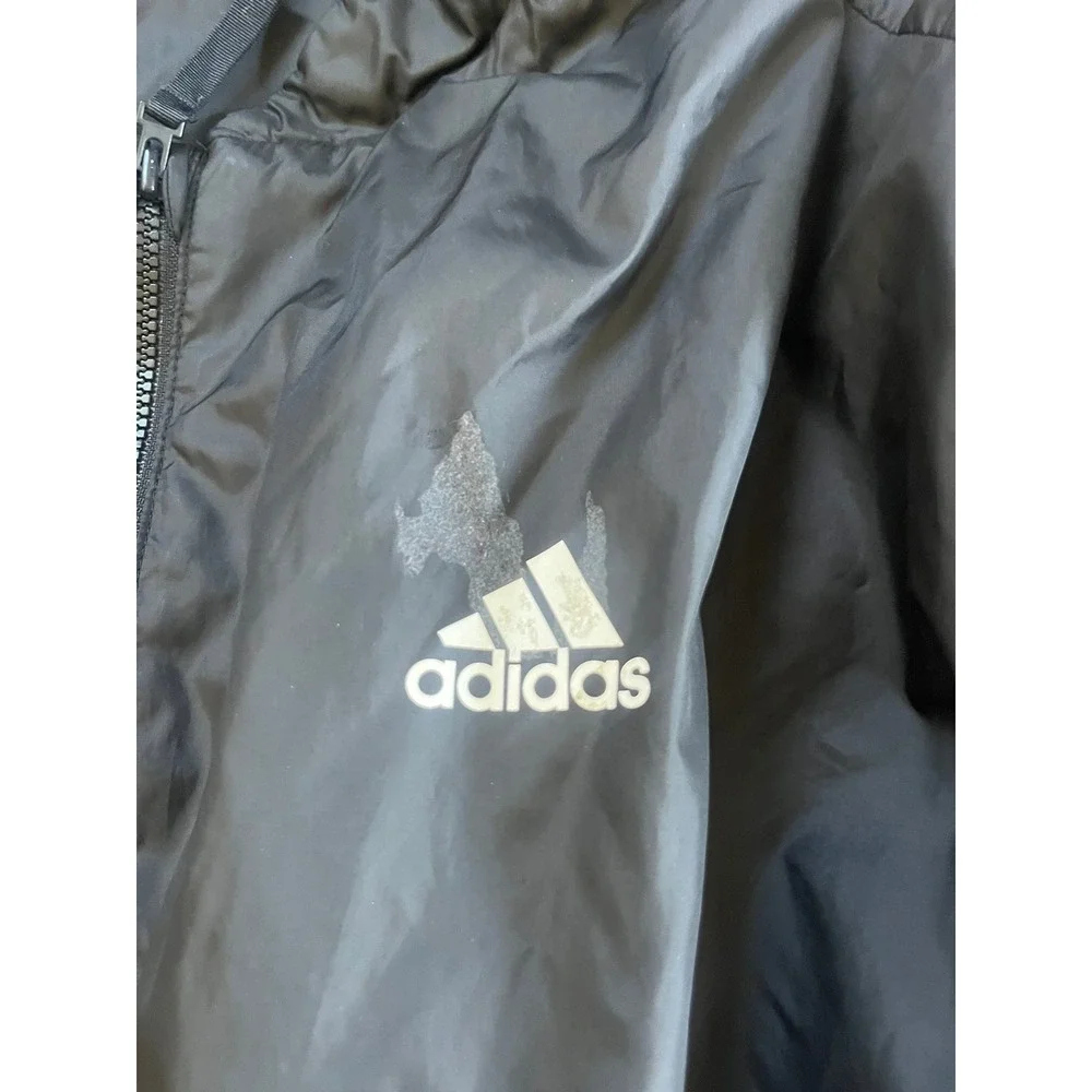 Adidas Mens Black 3-Stripe Full Zip Windbreaker Jacket Large Mock Neck Athletic
